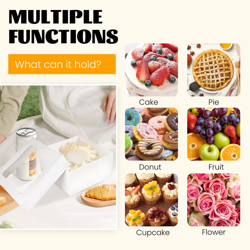 LOKQING 20Pcs Cake Boxes with Window and Cake Boards White Bakery Boxes for Cakes Gift 12x12x6 Inches(10 Boxes & 10 Boards) - Image 5